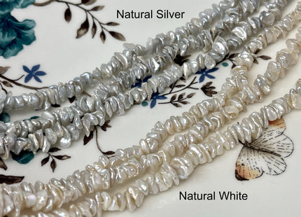 7 mm AAA Very Rare Natural White Keshi Freshwater Pearl Beads Center Drilled Cornflakes Shape Keshi Chips Pearls #P3051