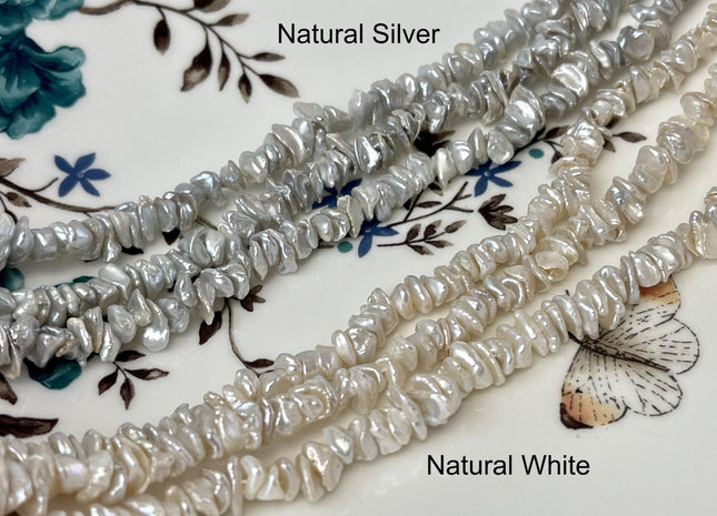 7 mm AAA Very Rare Natural White Keshi Freshwater Pearl Beads Center Drilled Cornflakes Shape Keshi Chips Pearls #P3051