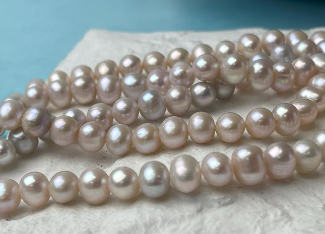 7-8 mm AA Pale Pink Color Off Round Potato Freshwater Pearl Beads High Luster Genuine Pink Color Potato Freshwater Pearls #P3044