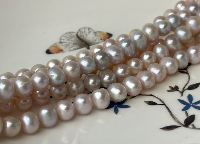 7-8 mm AA Pale Pink Color Off Round Potato Freshwater Pearl Beads High Luster Genuine Pink Color Potato Freshwater Pearls #P3044