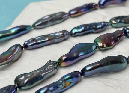 8-9x18-25 mm AA Rainbow Peacock Biwa Stick Freshwater Pearl Beads Genuine Super High Luster Unique Peacock Pearls #P2923