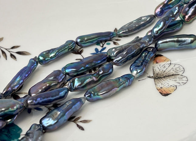 8-9x18-25 mm AA Rainbow Peacock Biwa Stick Freshwater Pearl Beads Genuine Super High Luster Unique Peacock Pearls #P2923