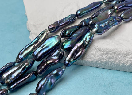 8-9x18-25 mm AA Rainbow Peacock Biwa Stick Freshwater Pearl Beads Genuine Super High Luster Unique Peacock Pearls #P2923