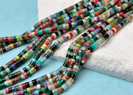 2x4 mm Mixed Amethyst Jasper Jade Malachite Heishi Rondelle Shape Gemstones Loose Beads 15.5 Inches Strand #4433