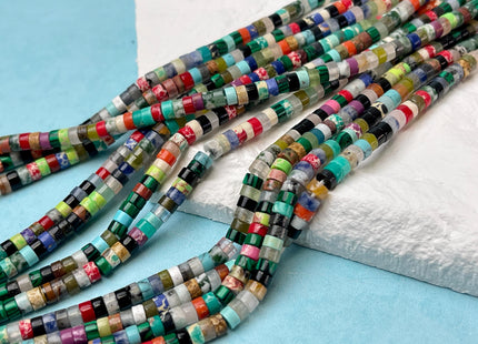 2x4 mm Mixed Amethyst Jasper Jade Malachite Heishi Rondelle Shape Gemstones Loose Beads 15.5 Inches Strand #4433