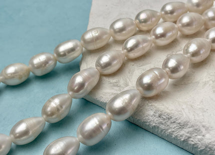 12-12.5x14-16mm Half Strand Large Hole AA Natural White Rice/Oval Freshwater Pearl Jumbo Size Beads Hole Size 1.2mm 2.1mm 12-13 Beads #236