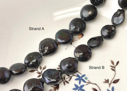 14-17 mm Black Color Freshwater Coin Pearl Beads Genuine Black Color Freshwater Round Thick Coin Freshwater Pearl Beads #P3174