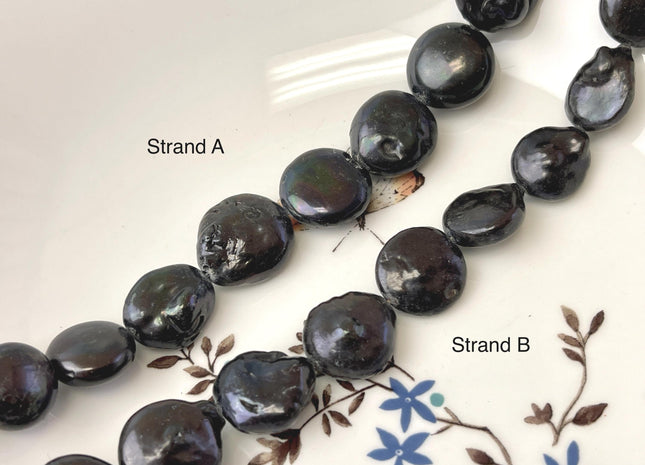 14-17 mm Black Color Freshwater Coin Pearl Beads Genuine Black Color Freshwater Round Thick Coin Freshwater Pearl Beads #P3174