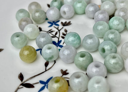 5 Pieces 9.5-10 mm Natural Green Yellow Color Smooth Round Shape Burmese Jade Beads 3.0 mm Hole Large Hole Round Jade Beads #4693