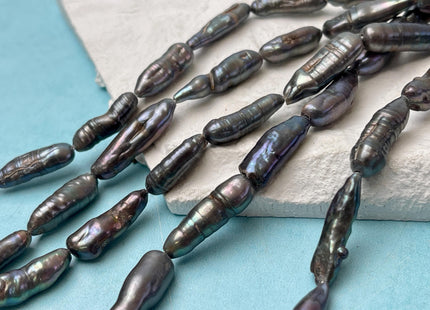6-8x18-20 mm Gray Peacock Freshwater Biwa/Stick Pearls Genuine Peacock Biwa Stick Freshwater Pearls #P3205