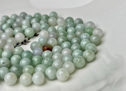 5 Pieces 8 mm Natural Green Brown Color Smooth Round Shape Burmese Jade Beads 1.5 mm Hole Large Hole Round Jade Beads #4694