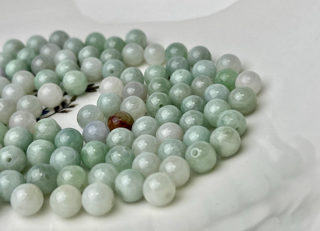 5 Pieces 8 mm Natural Green Brown Color Smooth Round Shape Burmese Jade Beads 1.5 mm Hole Large Hole Round Jade Beads #4694