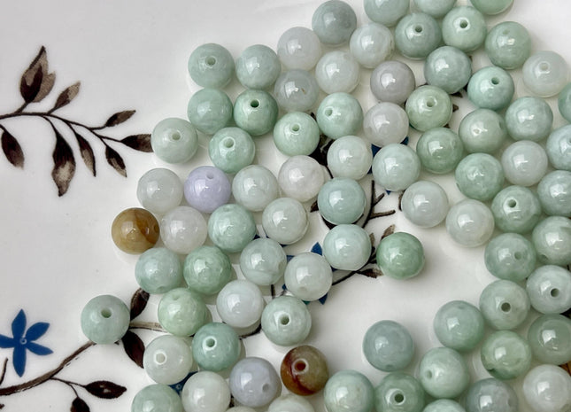 5 Pieces 8 mm Natural Green Brown Color Smooth Round Shape Burmese Jade Beads 1.5 mm Hole Large Hole Round Jade Beads #4694