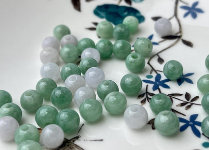 5 Pieces 7 mm Natural Mixed Green Color Smooth Round Shape Burmese Jade Beads 2.0 mm Hole Large Hole Round Jade Beads #4695