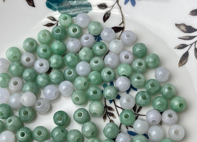 5 Pieces 7 mm Natural Mixed Green Color Smooth Round Shape Burmese Jade Beads 2.0 mm Hole Large Hole Round Jade Beads #4695