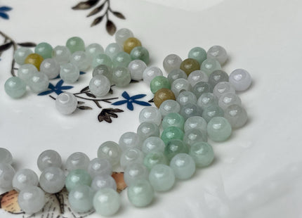 5 Pieces 6 mm Natural Green Yellow Brown Color Smooth Round Shape Burmese Jade Beads 2.0 mm Hole Large Hole Round Jade Beads #4696