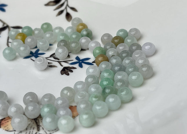 5 Pieces 6 mm Natural Green Yellow Brown Color Smooth Round Shape Burmese Jade Beads 2.0 mm Hole Large Hole Round Jade Beads #4696