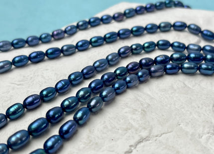 5x7-8 mm AA Electrical Blue Color Oval/Rice Freshwater Pearl Genuine Very Rare High Quality/Luster Peacock Long Oval Pearl #P3183