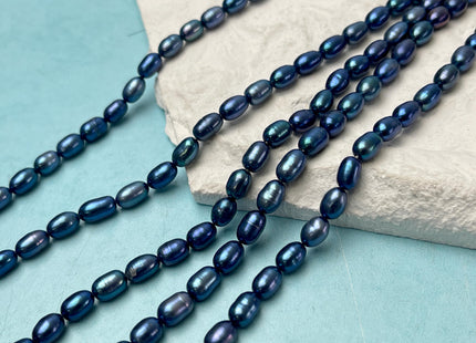 5x7-8 mm AA Electrical Blue Color Oval/Rice Freshwater Pearl Genuine Very Rare High Quality/Luster Peacock Long Oval Pearl #P3183