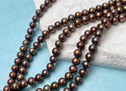 6-6.5 mm AAA Dark Chocolate Brown and Purple Round Freshwater Pearl Beads Genuine Dark Brown Round Freshwater Pearls #P3184