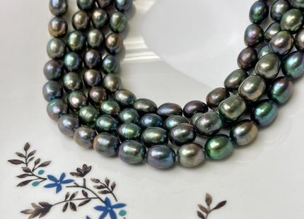 8-8.5x10 mm Dark Green Peacock Color Freshwater Pearls Rice/Oval Shape Pearl Beads Genuine Large Rice Freshwater Pearl Beads #P3185