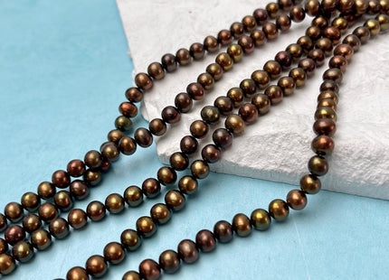 5.5-6 mm AAA Dark Chocolate Brown Off Round Freshwater Pearl Beads Genuine Dark Brown Off Round Freshwater Pearls #P3186