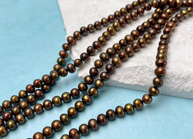 5.5-6 mm AAA Dark Chocolate Brown Off Round Freshwater Pearl Beads Genuine Dark Brown Off Round Freshwater Pearls #P3186