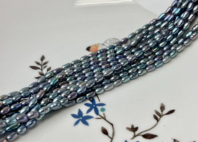 3x5-6 mm 4x6-7mm AAA Blue Peacock Color Oval/Rice Freshwater Pearl Genuine Very Rare High Quality/Luster Peacock Long Oval Pearl #P3189
