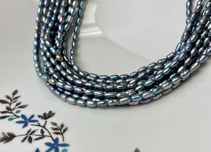 3x5-6 mm 4x6-7mm AAA Blue Peacock Color Oval/Rice Freshwater Pearl Genuine Very Rare High Quality/Luster Peacock Long Oval Pearl #P3189