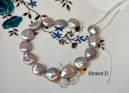11-12mm AA Half Strand Natural Mauve Pink Large Hole Coin Freshwater Pearl Hole Size 1.2mm #P2955