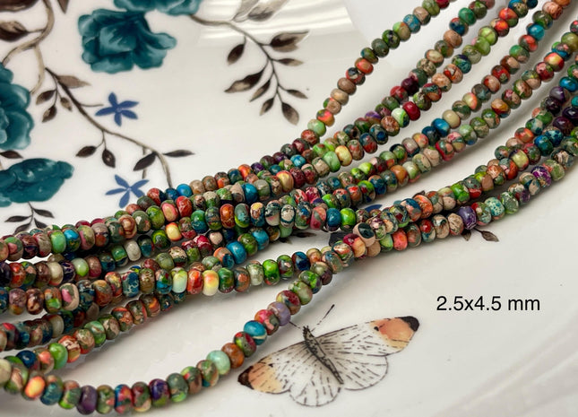 2.5x4.5 mm 5x8 mm Smooth Rondelle Impression Jasper Sea Sediment Jasper Beads Rainbow Pink Green Turquoise Blue Purple Color #4535
