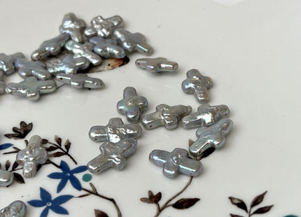 5 Pieces 7-8x13-14 mm High Luster Top Drilled Gray Color Cross Coin Freshwater Pearl Genuine Unique Freshwater Pearl Beads #P3190