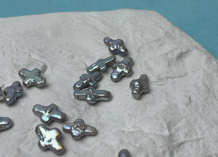 5 Pieces 7-8x13-14 mm High Luster Top Drilled Gray Color Cross Coin Freshwater Pearl Genuine Unique Freshwater Pearl Beads #P3190