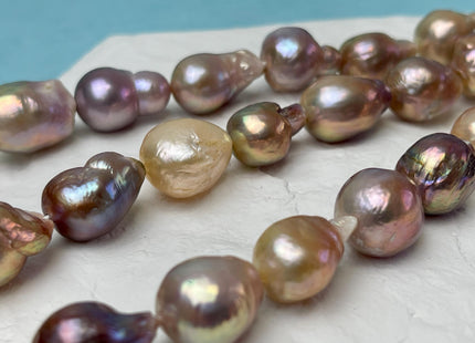 13-15x17 mm AAAA Rare Mixed Natural Mauve Pink Baroque Pearl Genuine Quality Tear Drop Edison Pearl With Iridescent Color 24 Beads #P3057