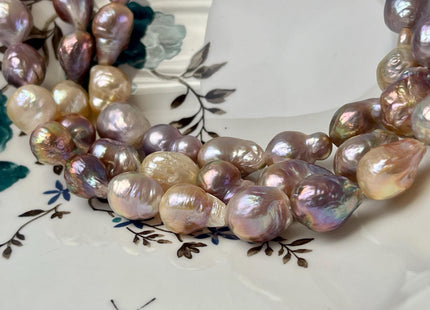 13-15x17 mm AAAA Rare Mixed Natural Mauve Pink Baroque Pearl Genuine Quality Tear Drop Edison Pearl With Iridescent Color 24 Beads #P3057