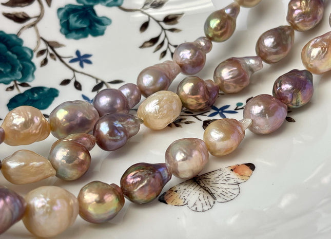 13-15x17 mm AAAA Rare Mixed Natural Mauve Pink Baroque Pearl Genuine Quality Tear Drop Edison Pearl With Iridescent Color 24 Beads #P3057
