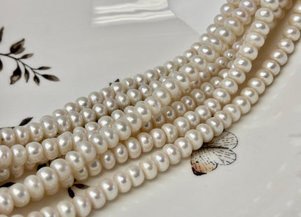 7-7.5mm AA Large Hole Half Strand Natural White Button/Rondelle Pearl Hole Size 1.2mm 1.5mm 2.1mm Genuine Freshwater Pearl Beads #P3034