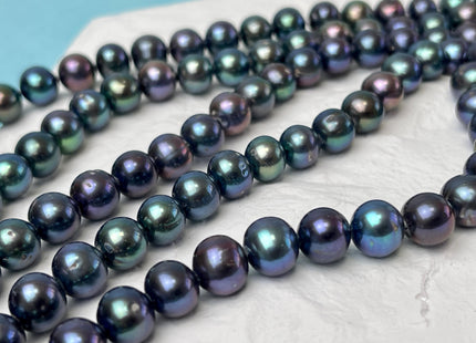 8-8.5 mm AAA Large Hole Rainbow Peacock Round Freshwater Pearl Beads Hole Size 1.0mm Genuine High Luster Nice Blue Peacock Pearls #P3035