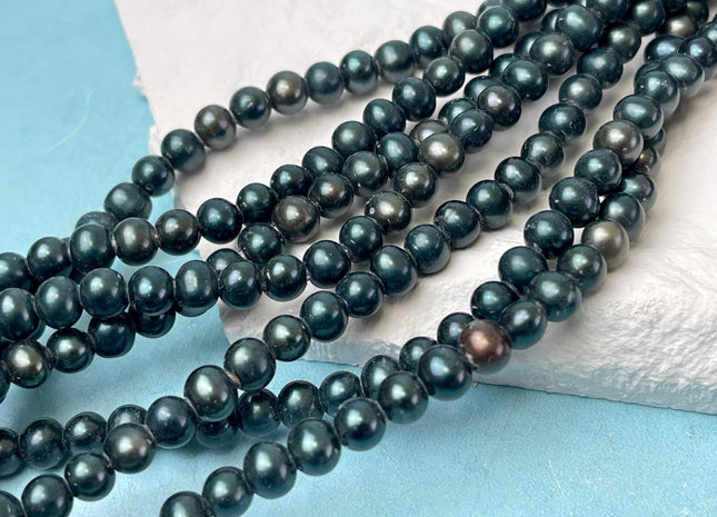 6 mm AA Large Hole Dark Sacramento Green Color Potato Freshwater Pearl Beads Hole Size 2.0 mm Genuine Green Color Freshwater Pearls #P3037