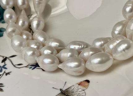 12x17-18 mm AA Natural White Tear-Drop Rice Shape Freshwater Pearl Beads Genuine Natural Color Freshwater Pearls #P3059