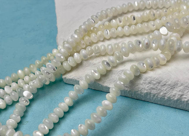 4x6 mm Smooth Rondelle Natural Mother of Pearl Gemstone Beads Genuine White MOP Beads 15.5 Inches Strand #4697