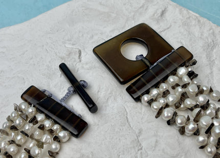 20 inch Multi Strand 6-7mm Pearl Nugget Necklace with Large Topaz Toggle Clasp, Genuine Pearl Necklace, Bridal Pearl Necklace #316