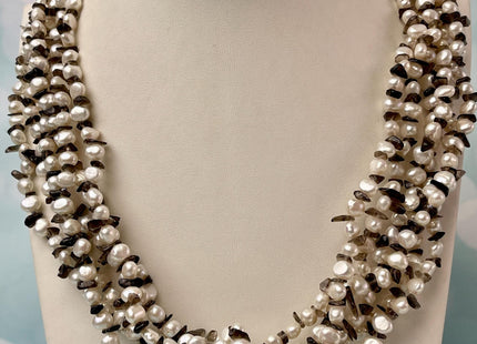 20 inch Multi Strand 6-7mm Pearl Nugget Necklace with Large Topaz Toggle Clasp, Genuine Pearl Necklace, Bridal Pearl Necklace #316