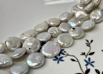 13-15 mm Natural White Large Coin Freshwater Pearl Beads Genuine Large Irregular Flat Coin Beads C Grade #P3208