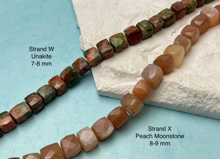 7-10 mm Faceted Square Cube Opal Jasper Quartz Amazonite Aquamarine Gemstone Beads Genuine Natural Mixed Gemstones 8 Inches Strand #4725