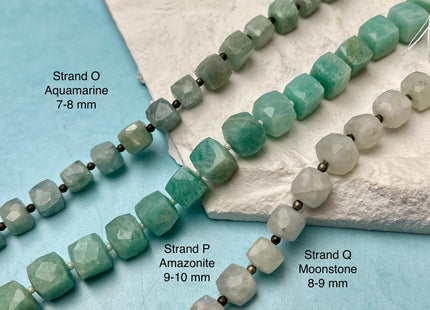 7-10 mm Faceted Square Cube Opal Jasper Quartz Amazonite Aquamarine Gemstone Beads Genuine Natural Mixed Gemstones 8 Inches Strand #4725
