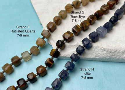 7-10 mm Faceted Square Cube Opal Jasper Quartz Amazonite Aquamarine Gemstone Beads Genuine Natural Mixed Gemstones 8 Inches Strand #4725