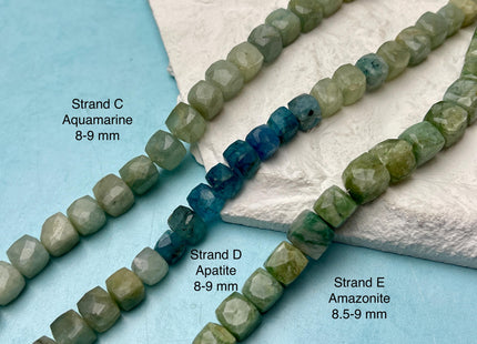 7-10 mm Faceted Square Cube Opal Jasper Quartz Amazonite Aquamarine Gemstone Beads Genuine Natural Mixed Gemstones 8 Inches Strand #4725