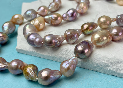 13-15x17 mm AAAA Rare Mixed Natural Mauve Pink Baroque Pearl Genuine Quality Tear Drop Edison Pearl With Iridescent Color 24 Beads #P3057