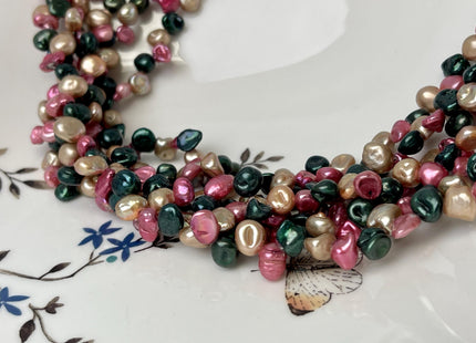 5-6x6-8 mm AA Mixed Green Champagne Pink Color Keshi Freshwater Pearl Beads Top Drilled Rare Genuine High Luster Tiny Pearls #P3060
